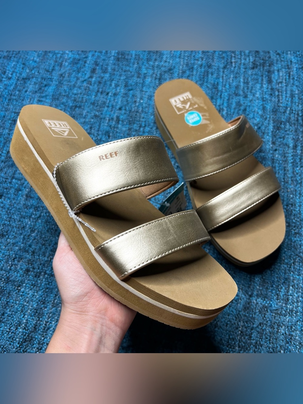Reef Hali Hi 2 Bar Slide Sandals in Rose Gold Women's Size 9 NWT Super Comfy